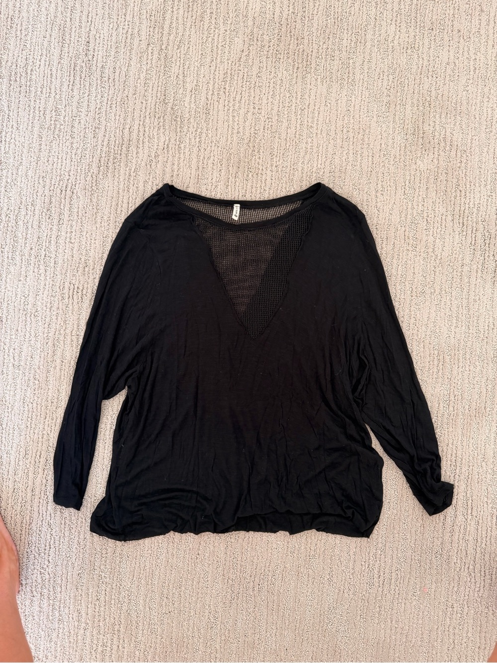 LF Black Long Sleeve V-Neck Top with Sheer Mesh Panel